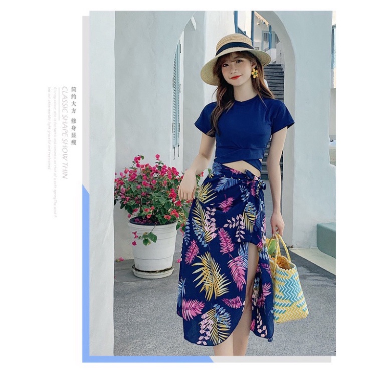 Bikini 2 mảnh kín đáo LUHAZO kèm khăn choàng đi biển đẹp hàng Quảng Châu 9157 DK2T40