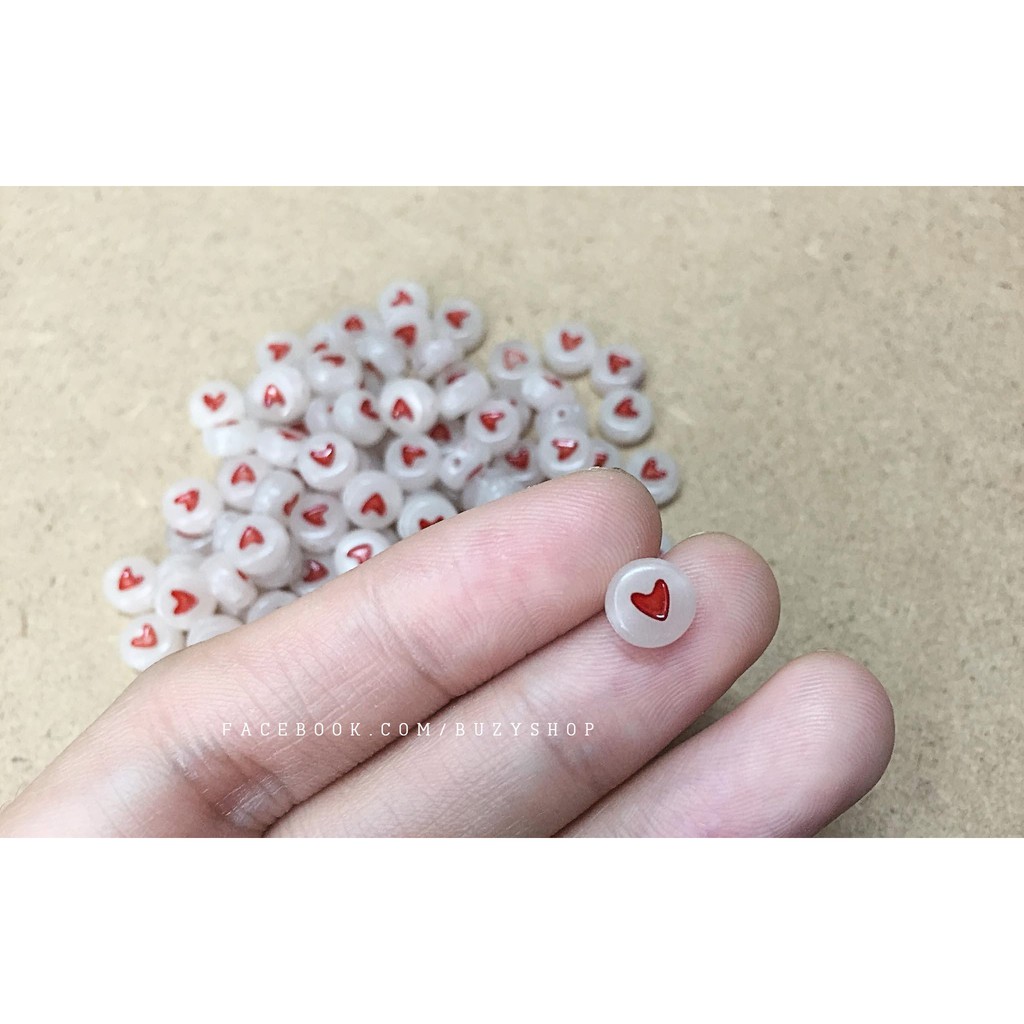 (gói 5 cái) hạt xỏ vòng dạ quang, hạt trái tim tròn [ nguyên liệu handmade, phụ liệu thủ công]