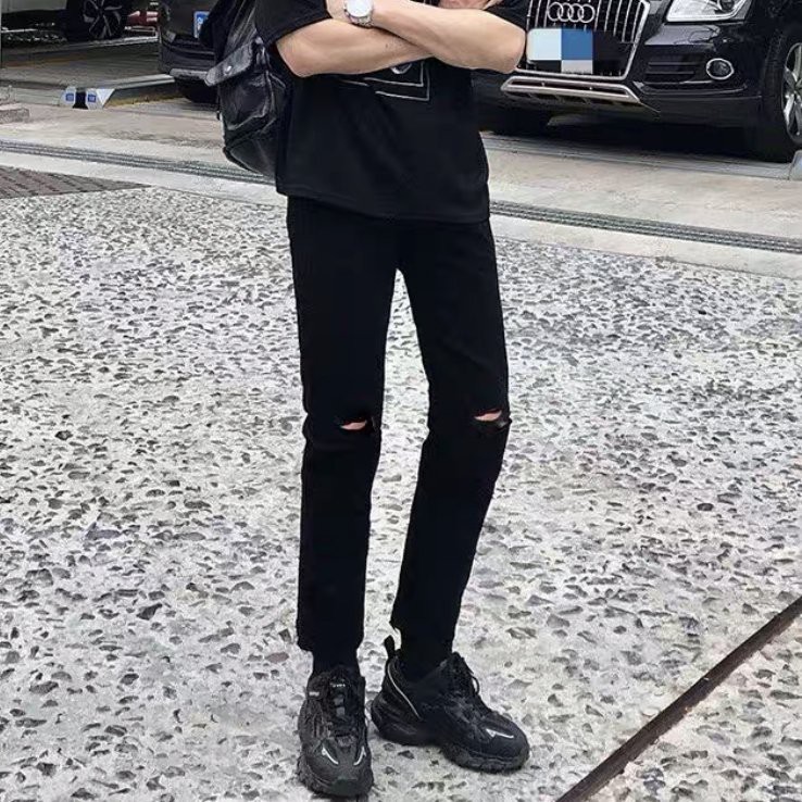 [ Nhìn Là Mê ]  Quần Jean Nam Rách Gối Màu Đen Vải Co Giãn, Không Phai Màu Dáng Skinny Phong Cách Hàn Quốc -T03 | BigBuy360 - bigbuy360.vn