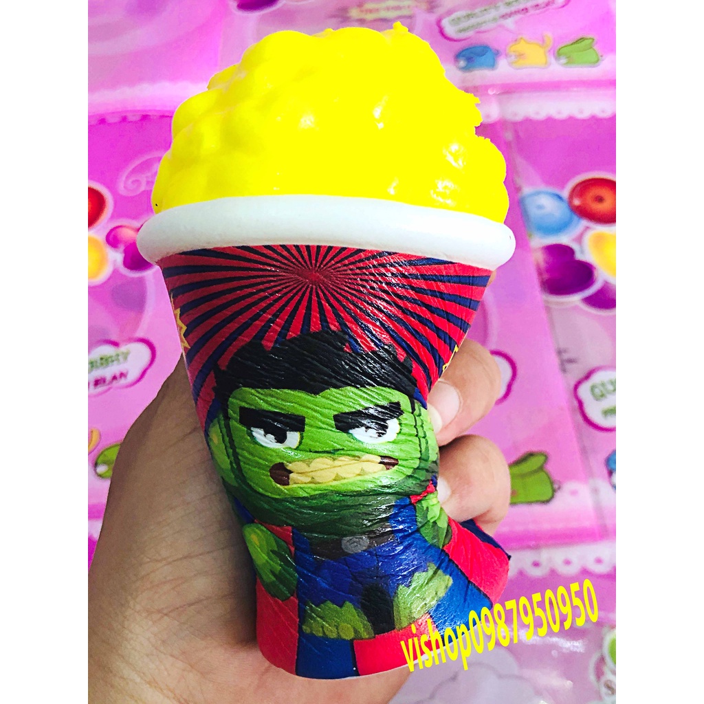 Squishy Lớn JUMBO Hình cốc bỏng ngô in hình HULK người khổng lồ xanh Đồ Chơi Xốp Giảm Stress Hình mềm mịn dễ Thương