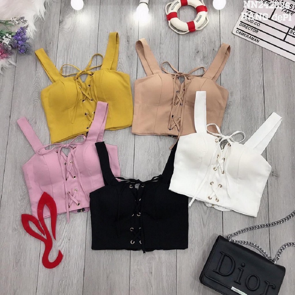 Áo Kiểu Borip Hot Trend Hai Dây Đan Chéo Ở Ngực Kèm Mút Sexy TTKX0728