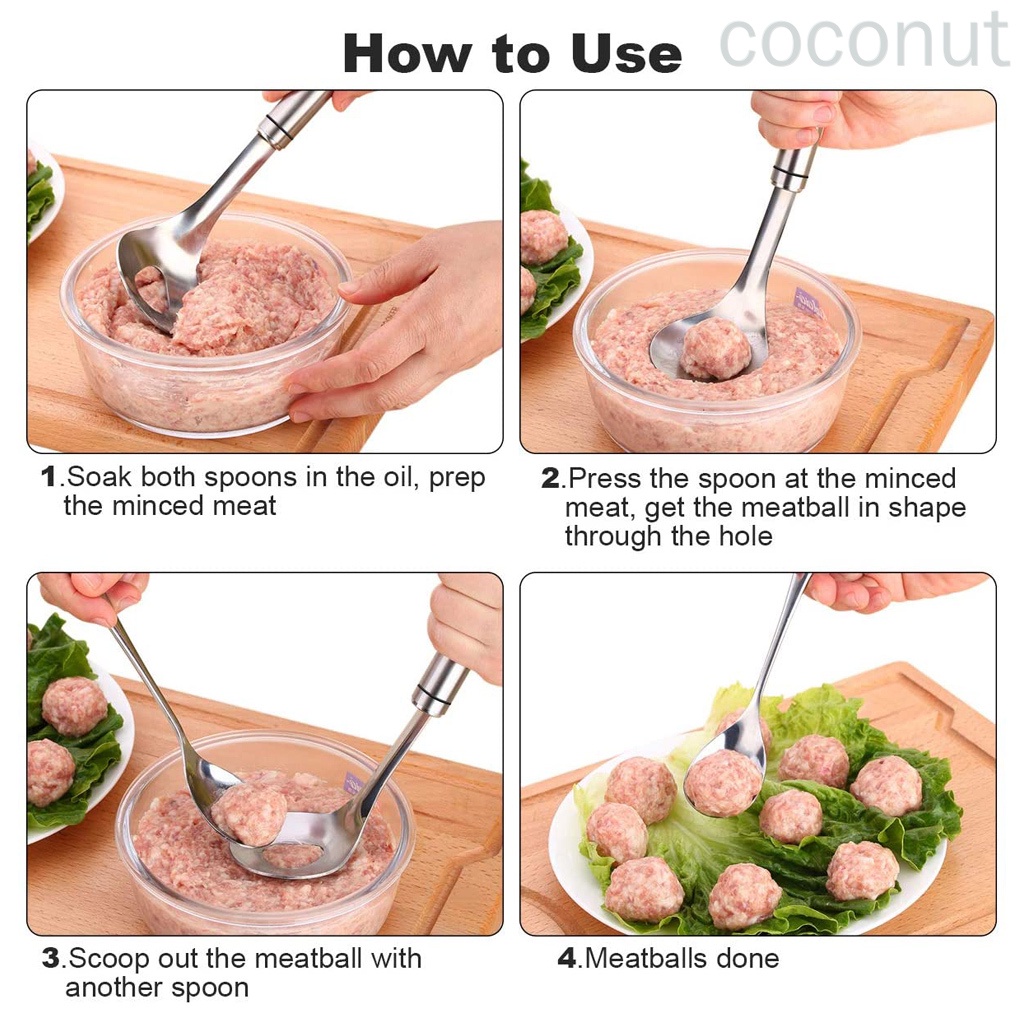 Set 2 Muỗng Múc Thịt Viên Bằng Thép Không Gỉ Chống Dính Tiện Dụng Cho Nhà Bếp