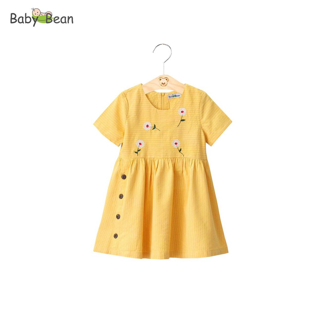 [MÃ FASHIONGREEN94] Đầm Linen Thêu Tay Đính Cúc bé gái BabyBean