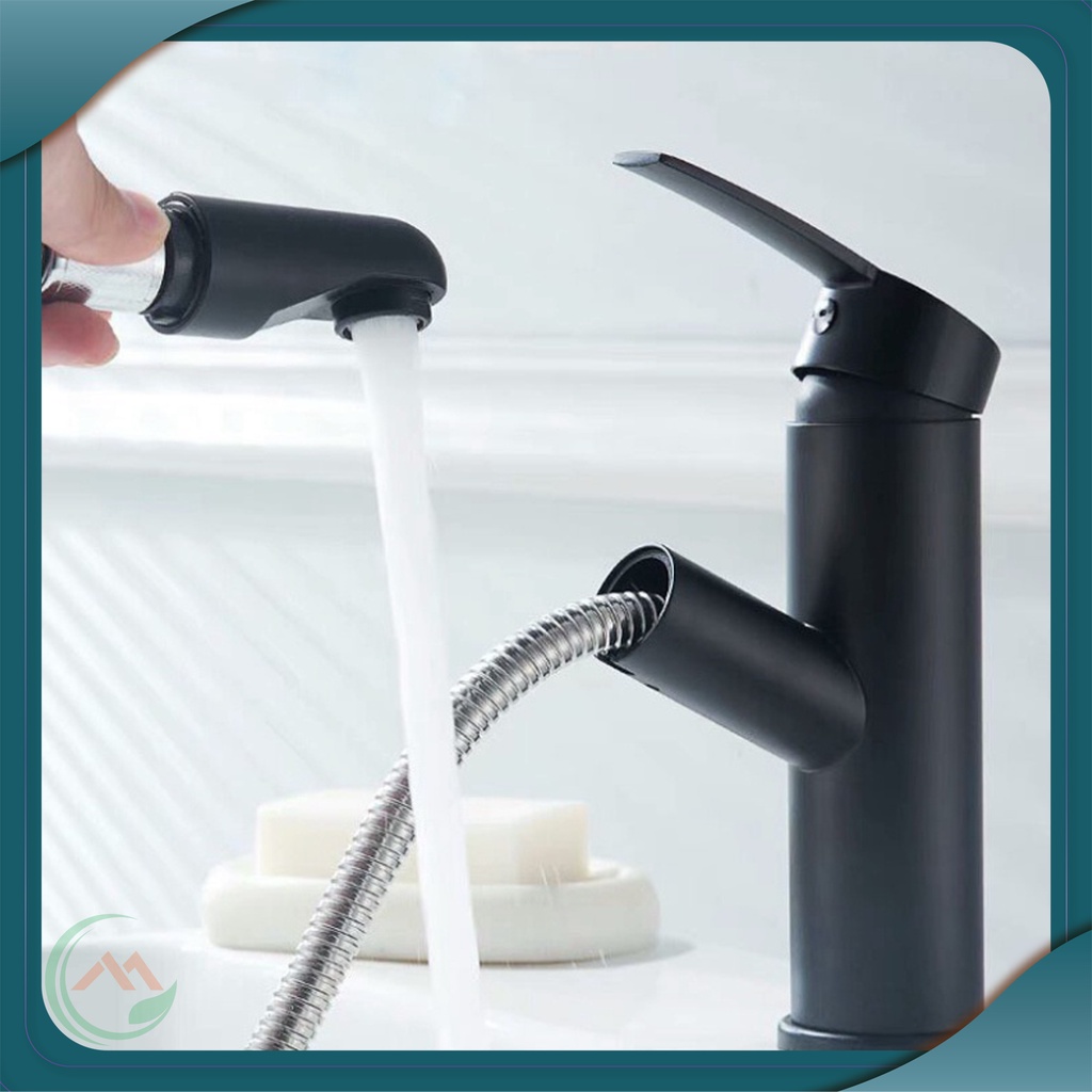 [ Hàng Mới Về ] Vòi lavabo nóng lạnh dây kéo rút inox 304 cao cấp màu đen sang trọng tiện dụng, siêu bền - QM0047