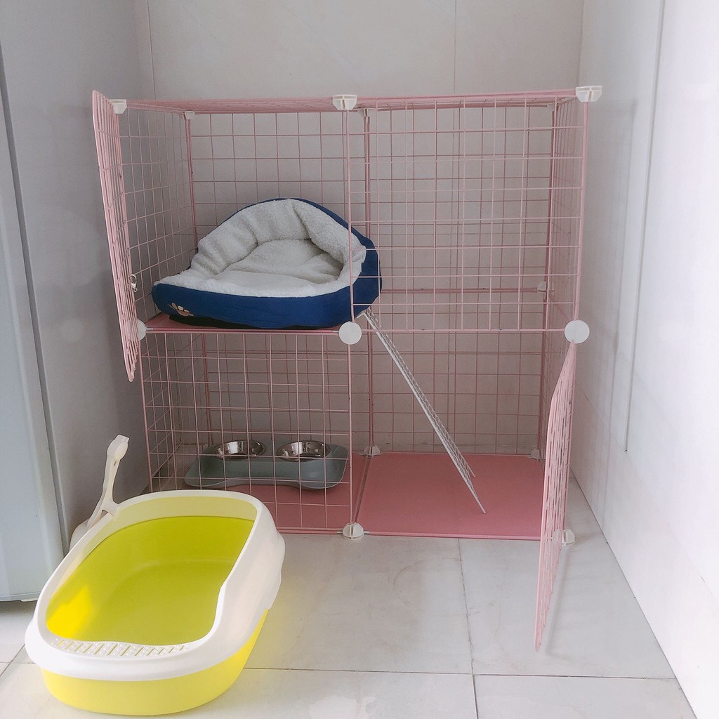 Combo chuồng nuôi mèo 2 tầng tự lắp ráp-tặng kèm đầy đủ phụ kiện lắp