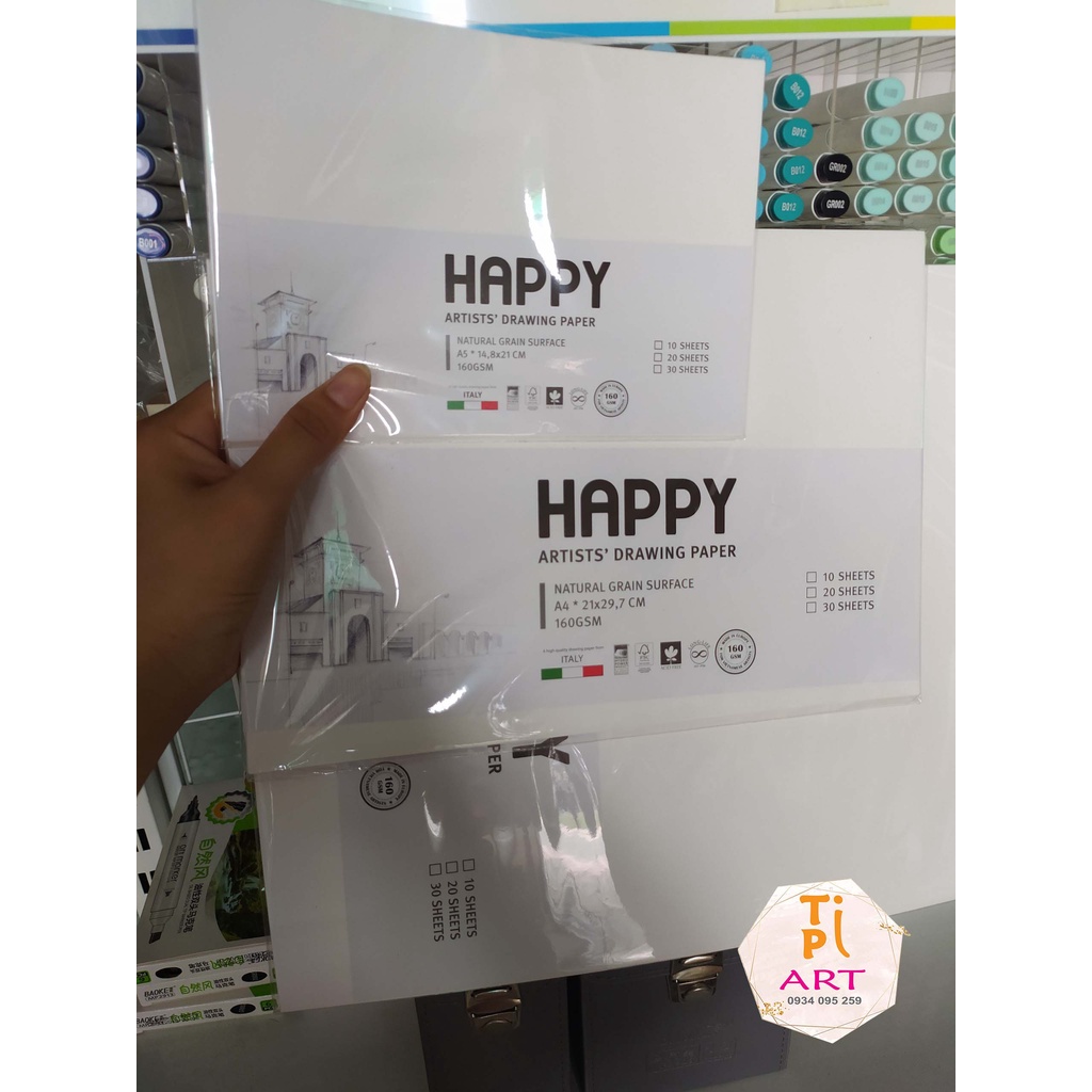 Giấy Vẽ Happy 160gsm A5/A4/A3 Tệp 10 Tờ