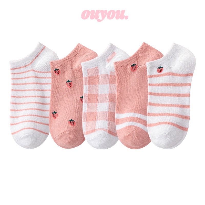Vớ nữ cổ ngắn vintage chất liệu cotton siêu thoáng cho mùa hè mát mẻ OUYOU