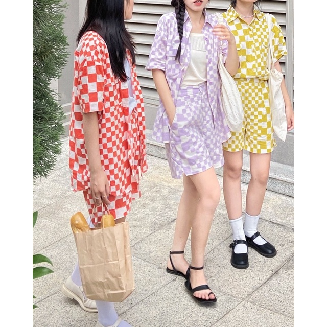 Set Áo Quần Checkerboard Pocket