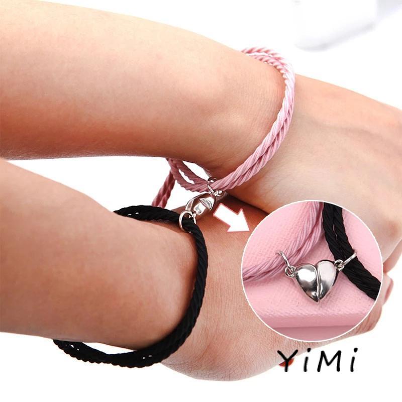 ️Vòng đeo tay bện với khóa từ tính trái tim cho nam và nữ