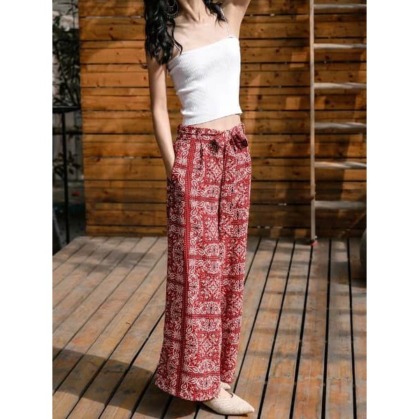 Quần Đỏ Hoạ Tiết Thổ Cẩm Boho Vintage ( Q01 )