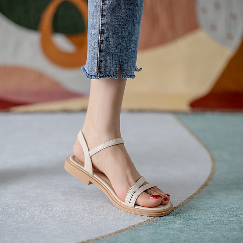 Giày sandal nữ đế bệt cao cấp GURI Sandal dây chéo quai mảnh đẹp thời trang Hàn Quốc