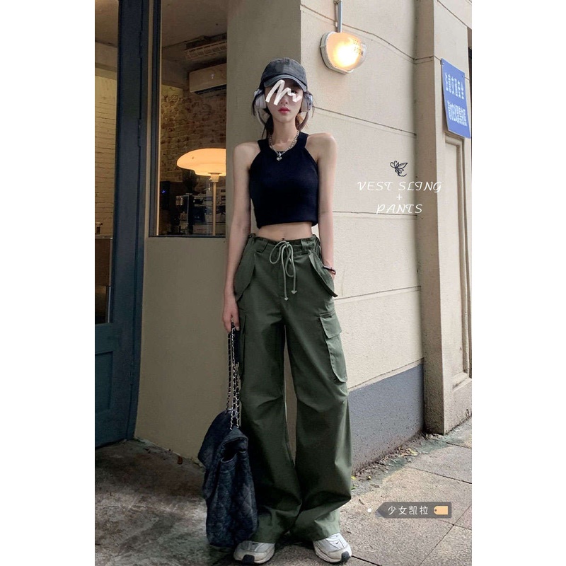 QADCOL Set Đồ Thể Thao Hai Mảnh Mùa Hè Gồm Áo Ba Lỗ Dáng Ngắn Màu Đen Ngọt Ngào Và Mát Mẻ Cho Nữ