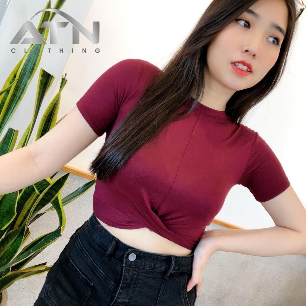 Áo Kiểu Croptop Xoăn Bụng Tay Ngắn, Chất Borip Lụa Dày Dặn Co Giản, Freesize 53kg, Ảnh Thật