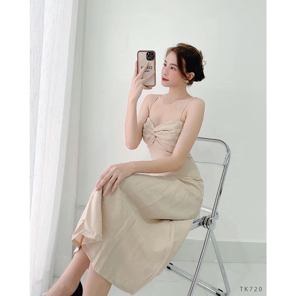 Đầm maxi hai dây dáng xòe dài xoắn ngực xinh xắn - Tina Dress