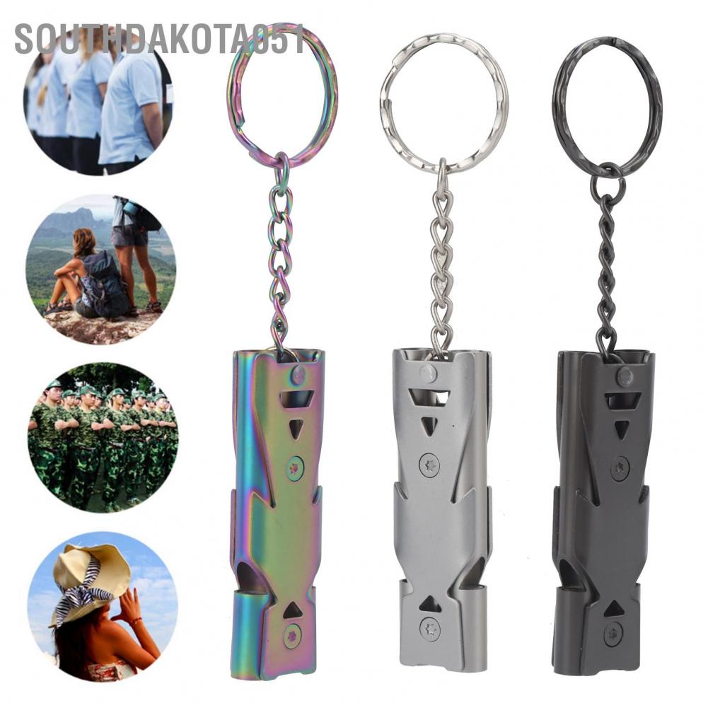 Southdakota051 Outdoor Survival Whistle with Keychain Stainless Steel Double Tubes Safety