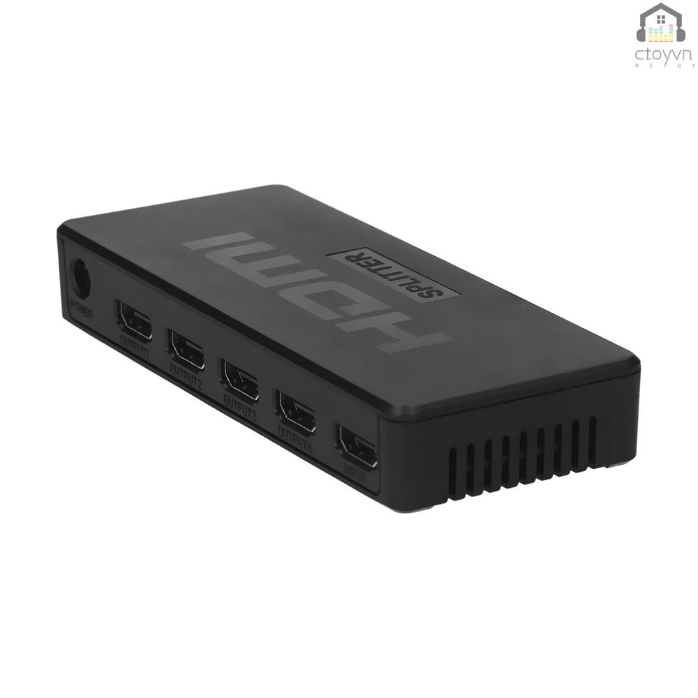 1 in 4 Out 4K@30Hz HD Splitter Mirror 4 Display Devices 1 to 4 HD Adapter Sync Output Audio & Video Plug N Play Support HD1.4b 3D, Black