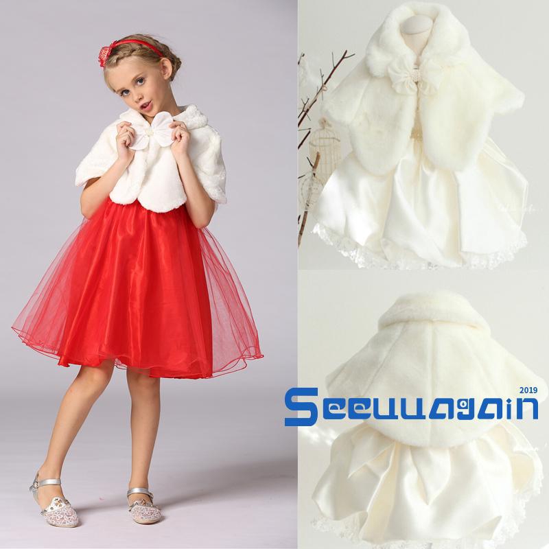 ❥☀✿SEEKids Baby Girls Faux Mink Fur Shawl Cape Weddings Wrap Cape Evening Coat White