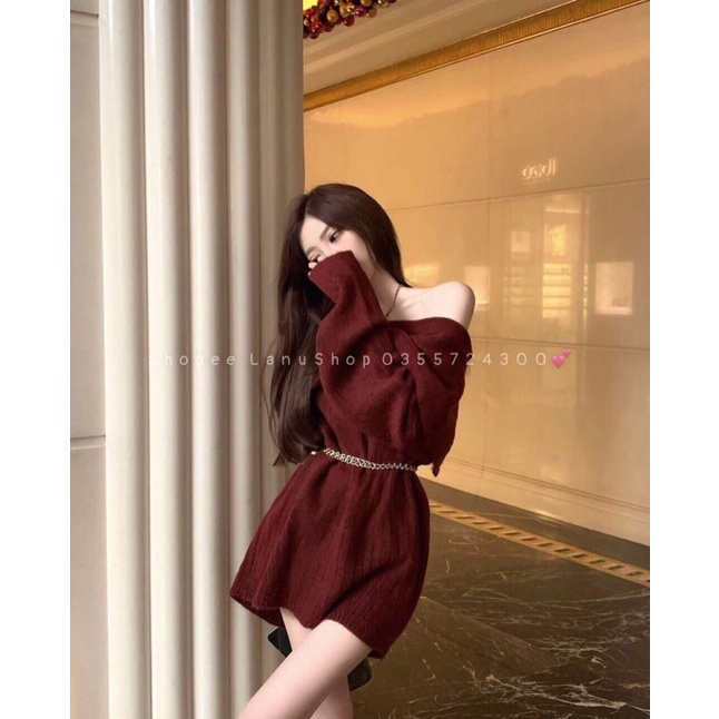 Váy len trễ vai Quả-ng Châ-u🎀Freeship🎀kèm ảnh thật video