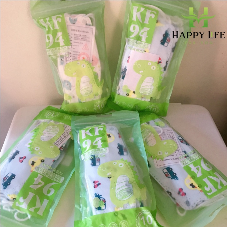 Khẩu trang trẻ em KF94, khẩu trang 4D kháng khuẩn Hàn Quốc cho bé (10 cái / túi) - Happy Life 4U