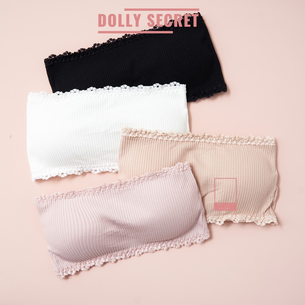 Áo lót nữ không dây len tăm viền ren hoa có 3 nấc cài đệm mỏng không dây chống tuột cao cấp DOLLY SECRET A02