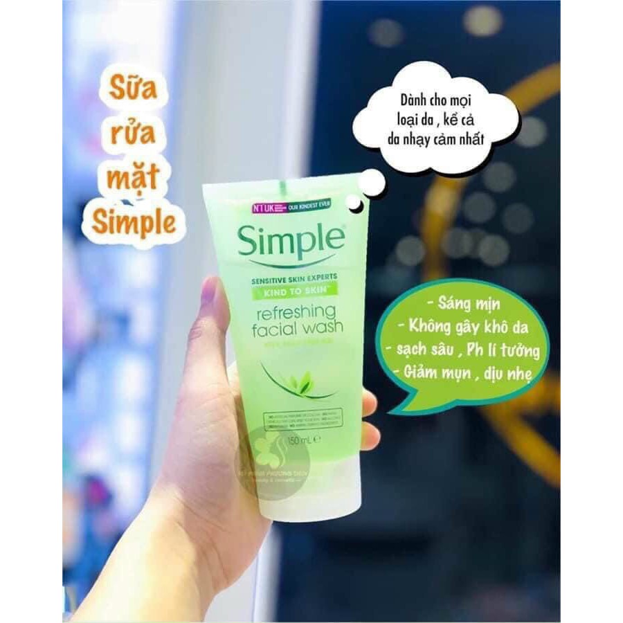 Combo 2 SIMPLE Nước Tẩy Trang Micellar Water 200ml + Sữa Rửa Mặt Dịu Nhẹ Refreshing Facial Wash 150ml