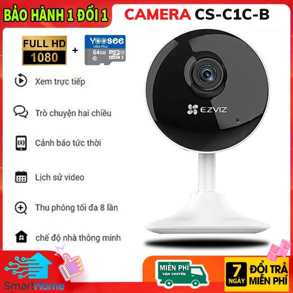 Camera IP Wifi Ezviz CS-C1C-B Full HD 1080p - Đàm Thoại 2 Chiều, Phát Hiện Chuyển Động, Hỗ Trợ Thẻ Nhớ