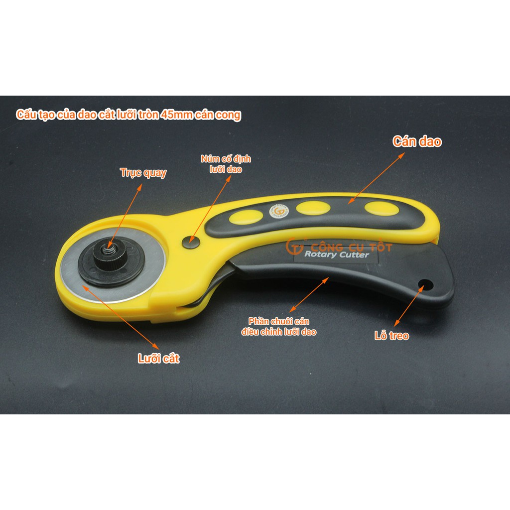 Dao cắt lưỡi tròn ABS 45mm cán cong cao cấp chuyên cắt vải, da