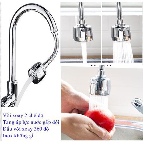 Đầu vòi rửa chén bát tăng áp Inox 304, điều hướng xoay 360 độ, 3 chế độ, tiết kiệm nước