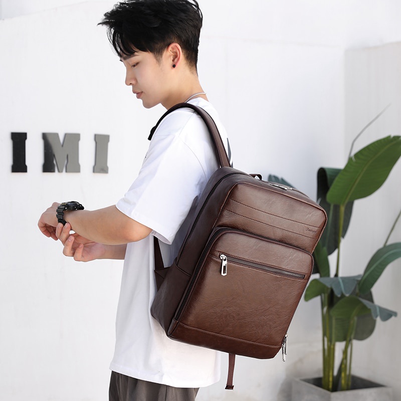 Ba Lô Da PU Đựng Laptop Đa Năng Chống Thấm Nước Sang Trọng Chất Lượng Cao Cho Nam