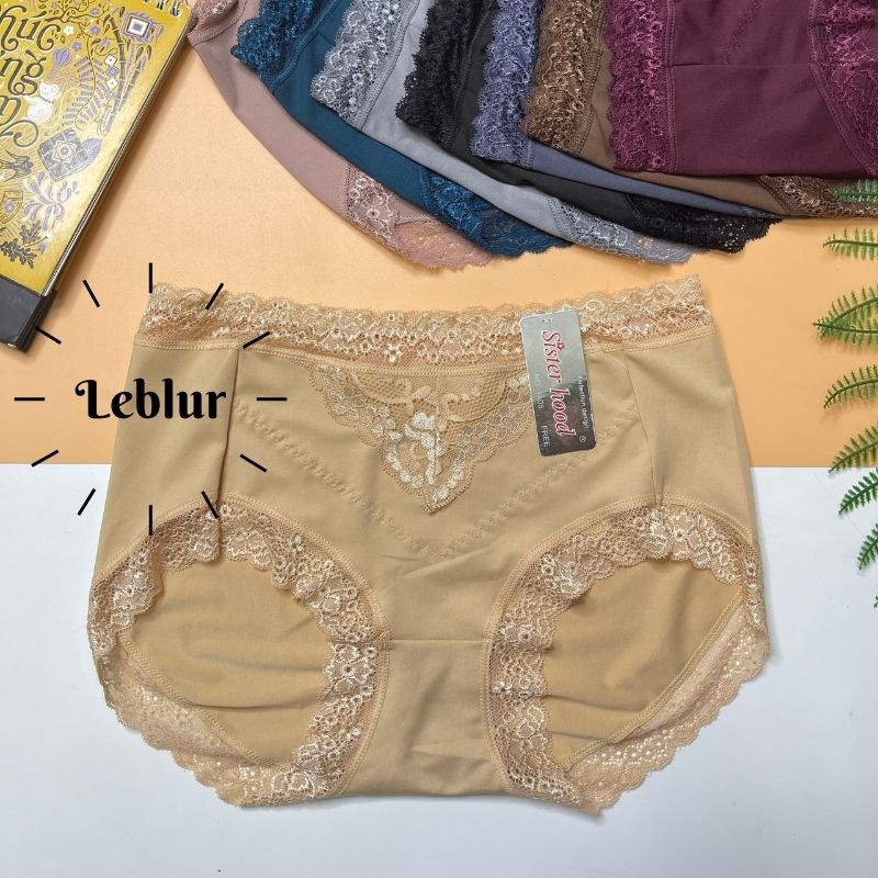 Quần lót ren trước form to, chất vải lanh mát, chíp cạp qua rốn ôm bụng, nội y big size Thái Lan Sisterhood 1408, Leblur