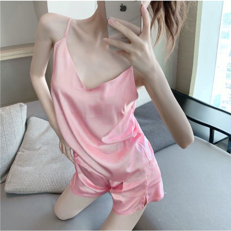 Bộ đồ ngủ IELGY vải mỏng cổ chữ V thời trang mùa hè quyến rũ mát mẻ cho nữ