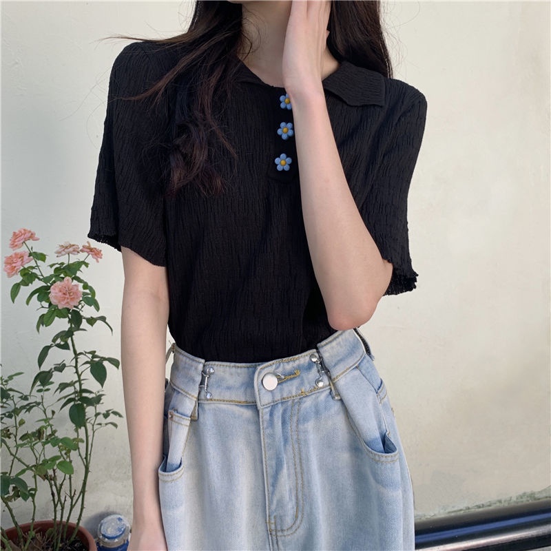 Áo Thun Dệt Kim Tay Ngắn Cổ Polo Thiết Kế Mới Thời Trang Mùa Hè Dành Cho Nữ