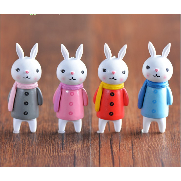 Combo 4 thỏ Line đeo khăn để trang trí tiểu cảnh, bonsai