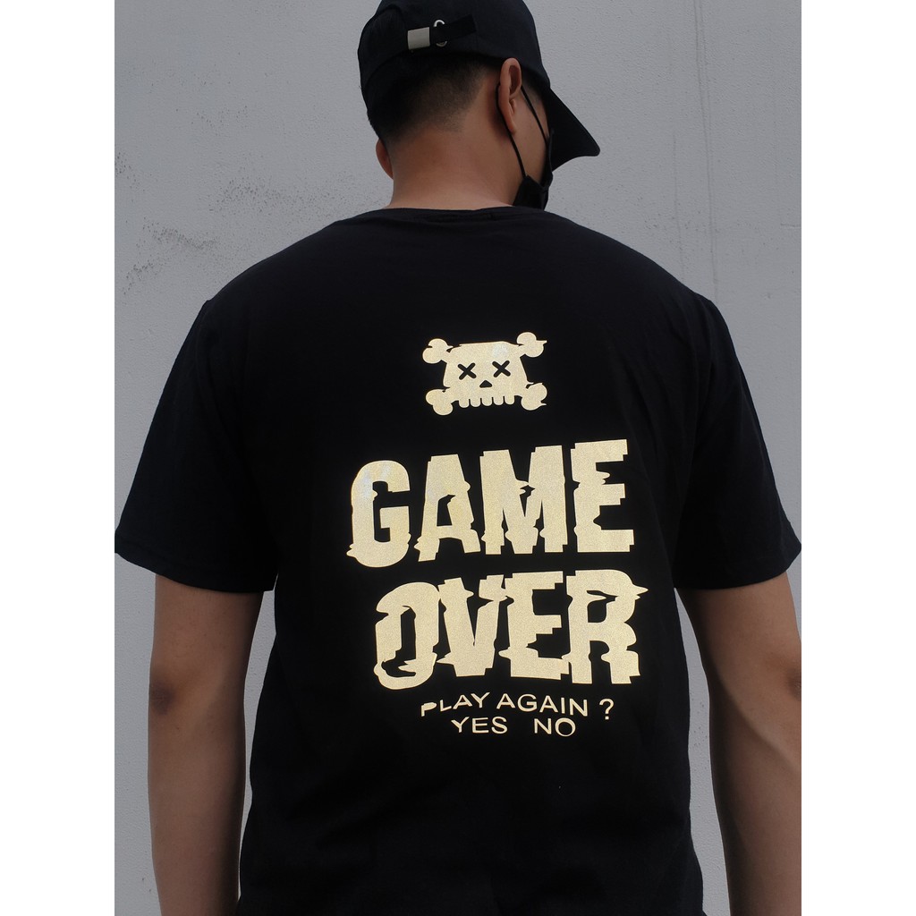 Áo Thun, Áo Thun Tay Lỡ Phom Rộng, Áo Unisex In Hình Game Over, In Decal Phản Quang Siêu Đẹp