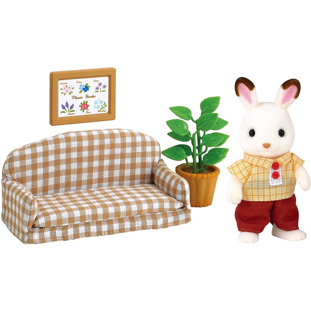 Sylvanian Families Bố Thỏ và Bộ Nội Thất Sofa Phòng Khách Chocolate Father Set