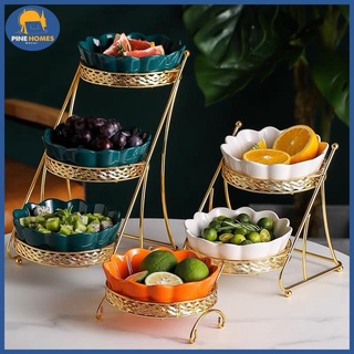 Khay sứ để bánh kẹo hoa quả 3 tầng 2 tầng khung hoa văn sang trọng