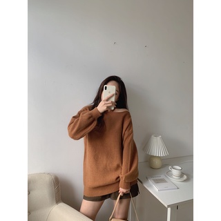 Áo len váy rộng cổ cut out AL-3191, áo len lệch hở vai trùm mông