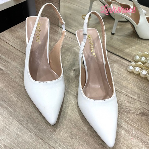 Giày sục cao gót mũi nhọn sandal có quai hậu sau hở gót màu đen trắng kem mã BN03