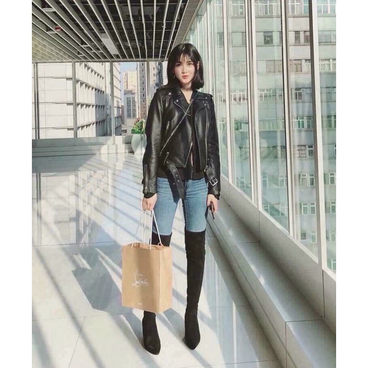 ÁO KHOÁC DA NỮ DÁNG NGẮN KÈM ĐAI 2 MÀU