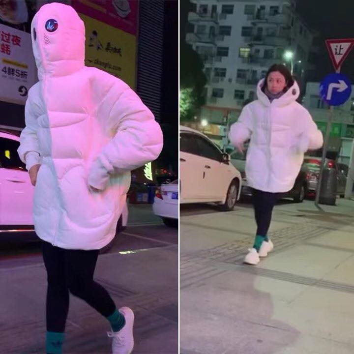 Áo khoác phao trùm đầu người ngoài hành tinh cực kỳ ấm siêu cute