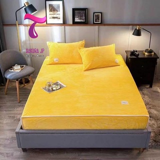 CHÍNH HÃNG-  Ga Nỉ Nhung Tuyết Chun Tăm Bọc Đệm Muji Nhật  Chăn Ga Gối Tuyết Nhung Kẻ Tăm Sakura JP Bedding Decor
