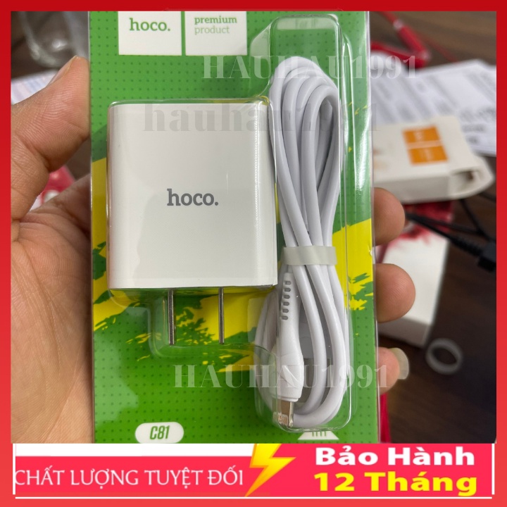 Bộ sạc nhanh Hoco C81 USB sạc nhanh 2.1A, thích hợp với dòng iPhone/iPad/Airpod.dây nhựa dẻo, dài 1m