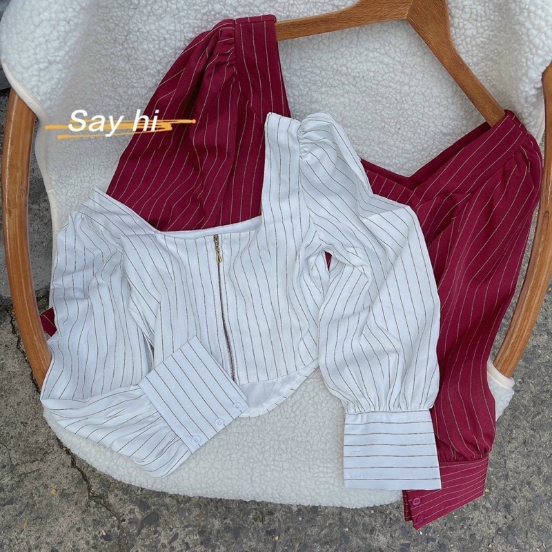 ÁO CROPTOP SỌC KẺ LAI BẦU TAY DÀI