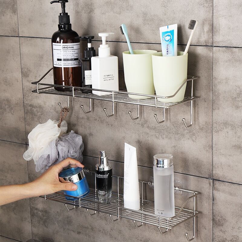 Kệ Nhà Tắm Kệ Inox Hình Chữ Nhật OENEN Kèm Giá Treo Khăn Và Móc Treo Đồ Thông Minh Oenon
