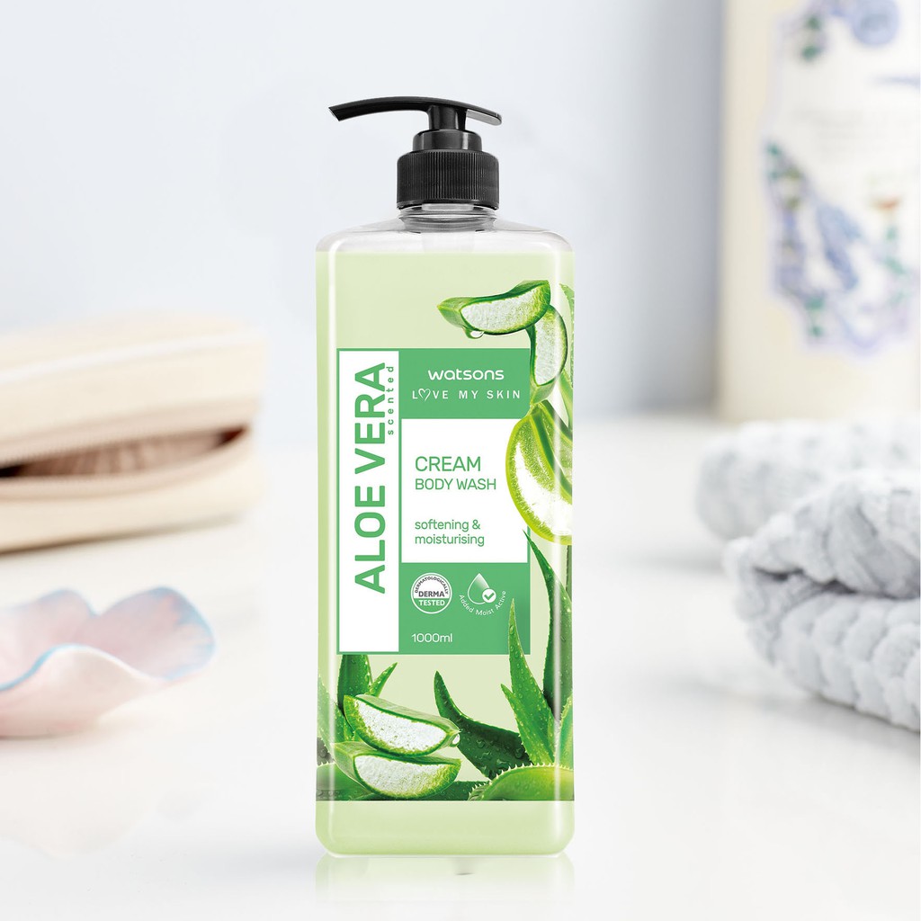 Kem Tắm Watsons Love My Skin Aloe Vera Scented Cream Body Wash Chiết Xuất Lô Hội 1000ml