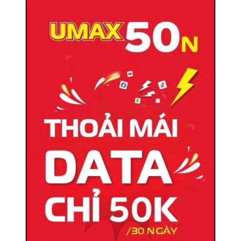 Sim UMAX50N đăng ký trực tiếp trên sim đang sử dụng- Chỉ 50k/Tháng,có thể nghe gọi,truy cập miễn phí Youtube, Facebo..vv