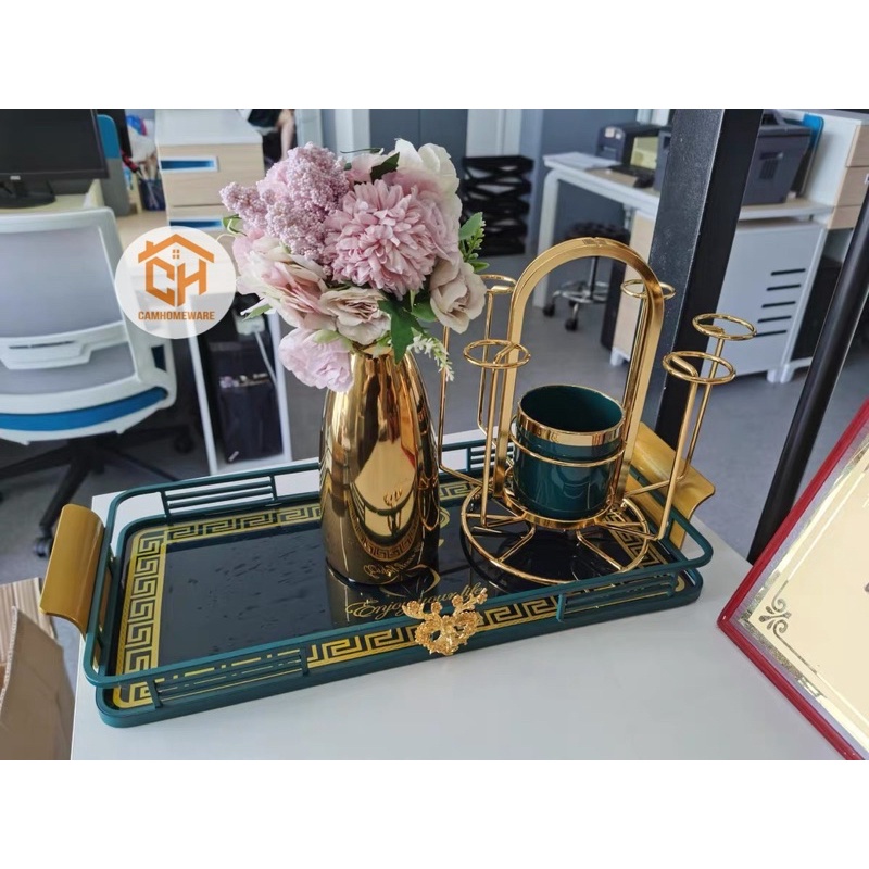 Khay Úp Cốc Hươu Xanh Tay Nắm Mạ Vàng 801 Decor Trang Trí Cam Homeware