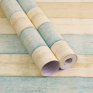 Giấy dán tường decal sọc gỗ vàng xanh rẻ chất 10mx 45cm có keo