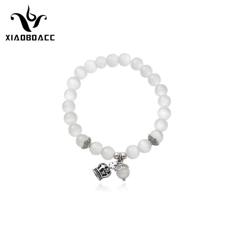 XiaoboACC Vòng Tay Mặt Vương Miện Đính Hạt Opal Thời Trang Hàn