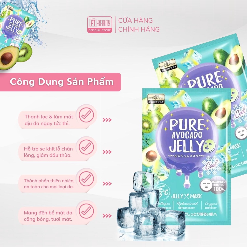 Lẻ 1 miếng Mặt nạ thạch jelly bơ SEXYLOOK Pure Avocado Jelly Mask làm dịu mụn se khít lỗ chân lông 38ml